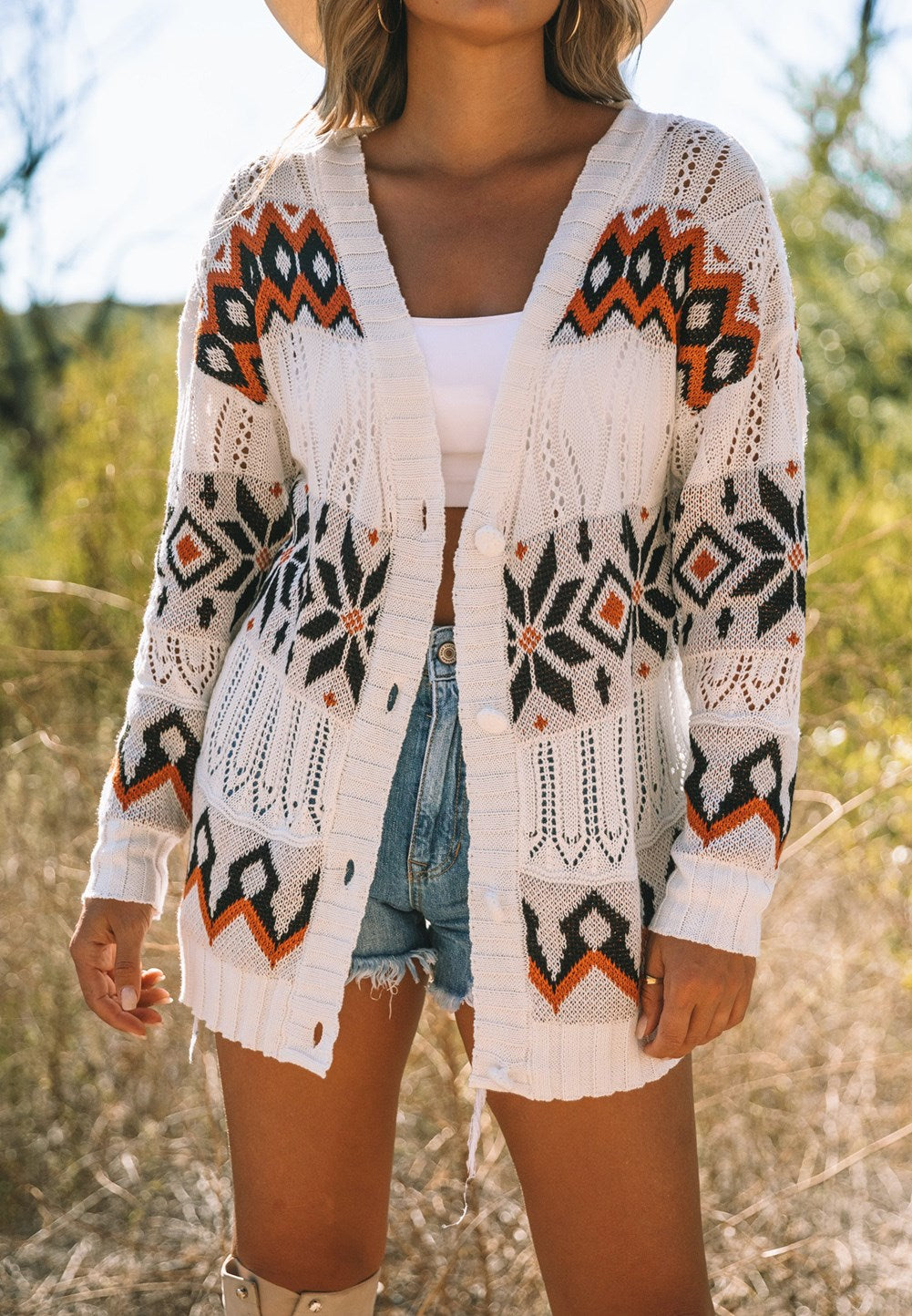 Fair Isle Loose Knit Cardigan