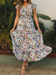 Floral Ruffled Sleeve Tiered Maxi Dress