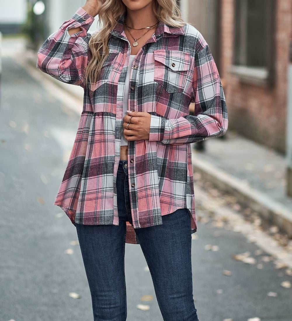 Gathered Plaid Pocket Top