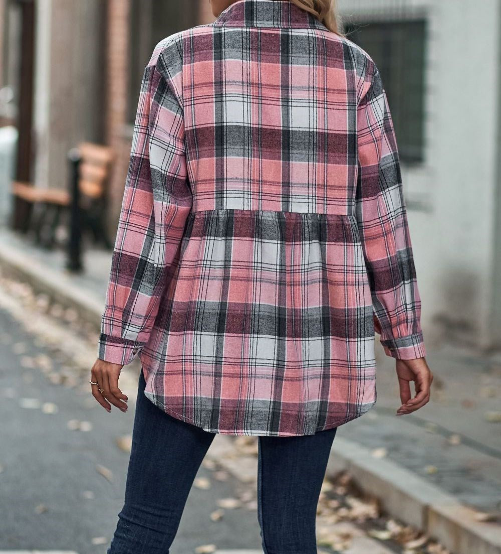 Gathered Plaid Pocket Top