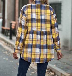 Gathered Plaid Pocket Top