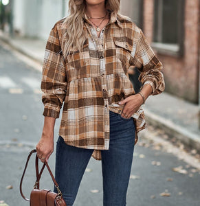 Gathered Plaid Pocket Top