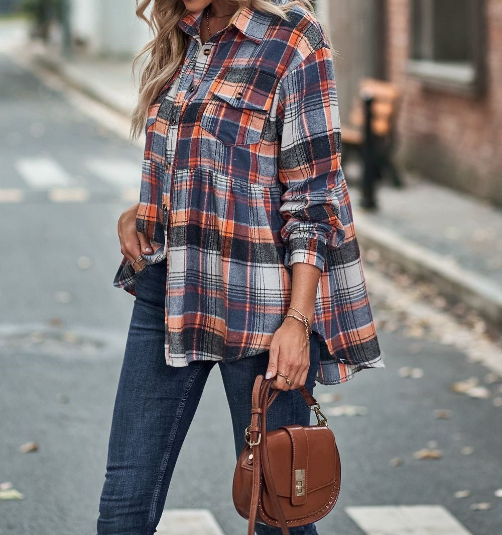 Gathered Plaid Pocket Top