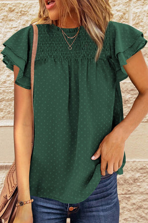 Gathered Ruffled Dotted Top