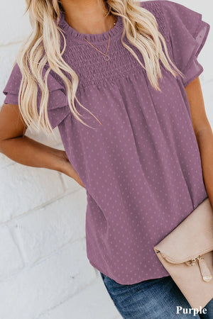 Gathered Ruffled Dotted Top