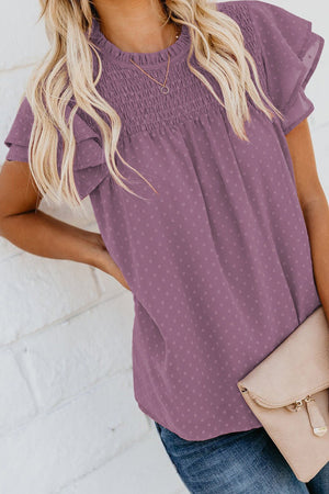 Gathered Ruffled Dotted Top