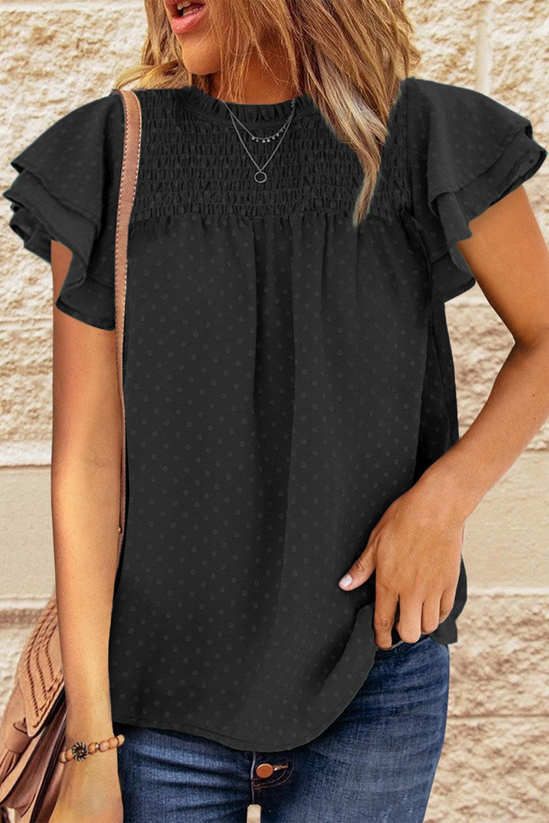 Gathered Ruffled Dotted Top