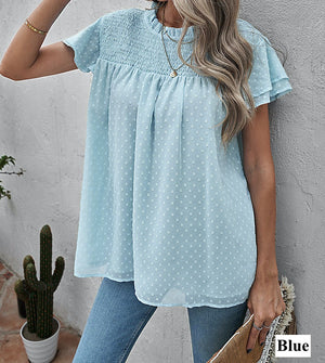 Gathered Ruffled Dotted Top