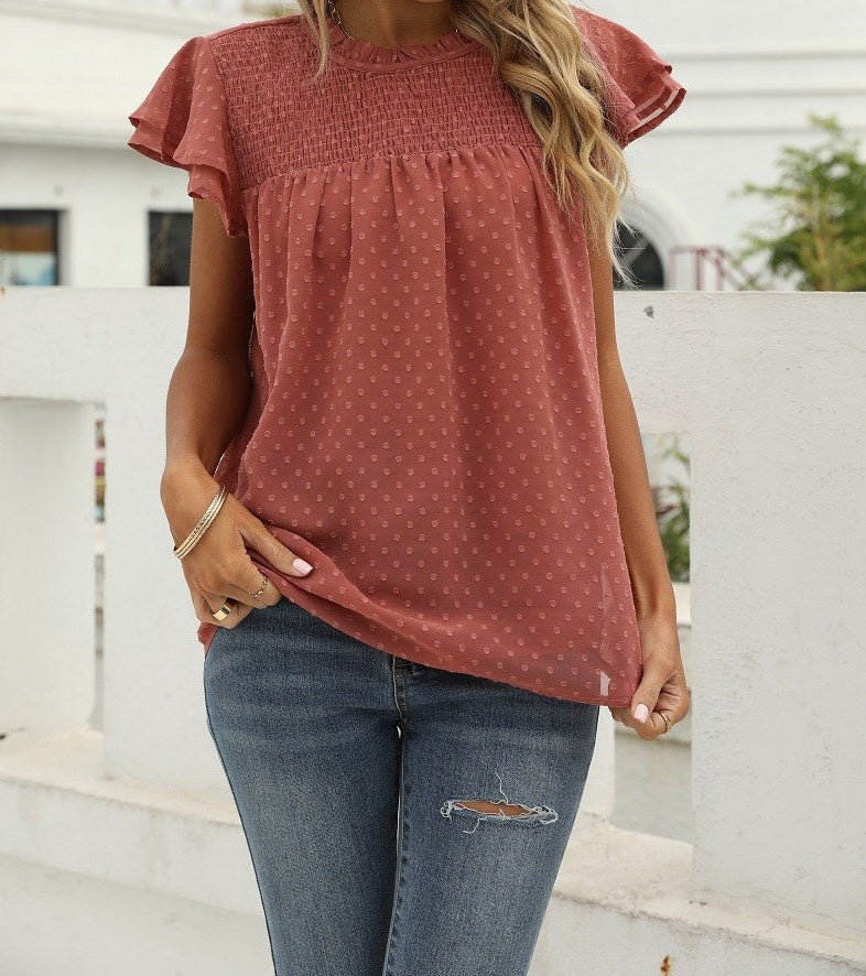 Gathered Ruffled Dotted Top