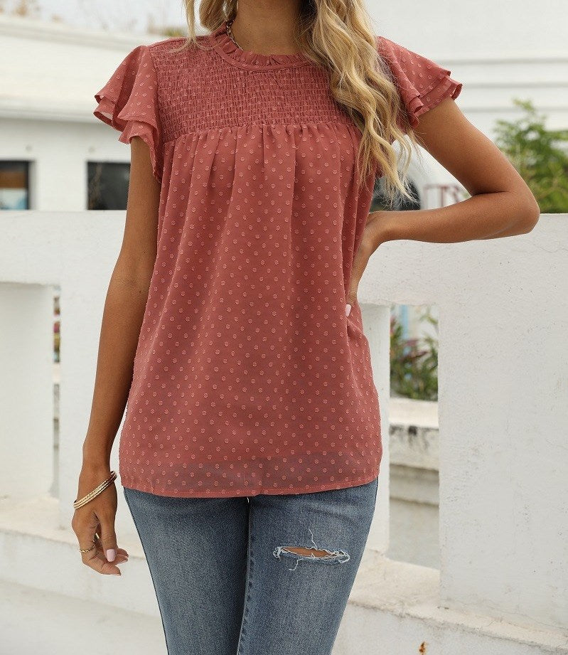 Gathered Ruffled Dotted Top