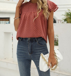 Gathered Ruffled Dotted Top