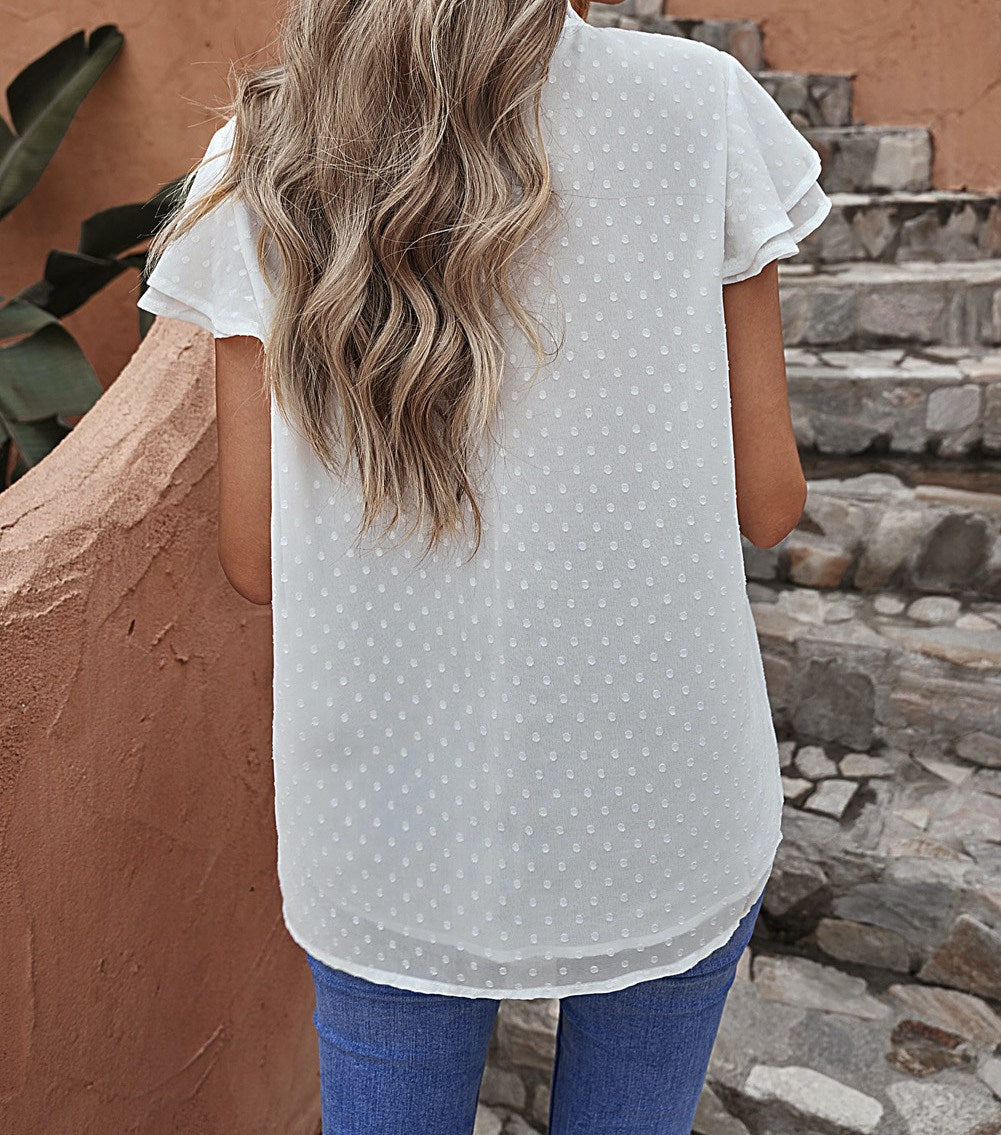 Gathered Ruffled Dotted Top