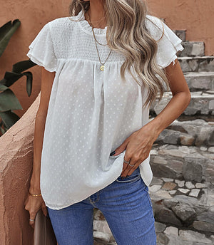 Gathered Ruffled Dotted Top