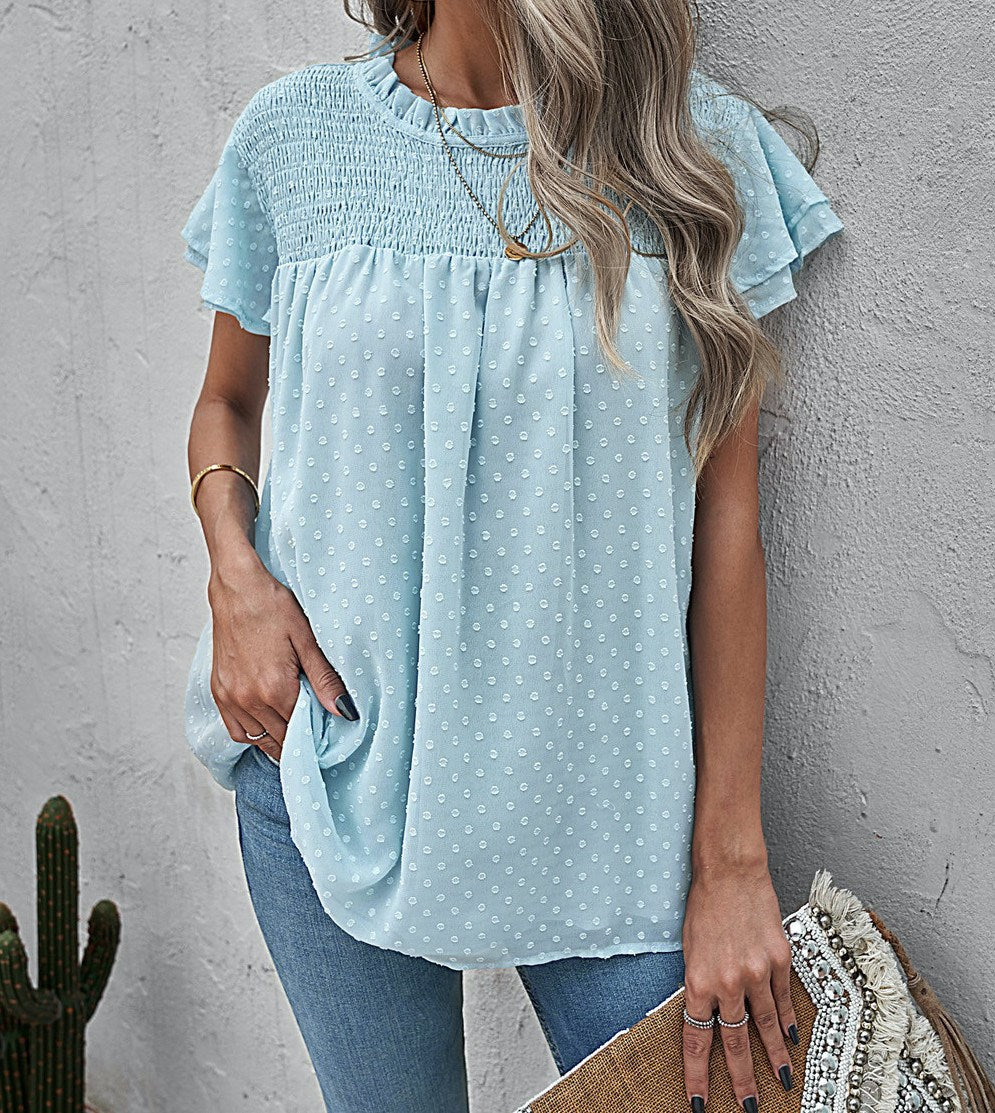 Gathered Ruffled Dotted Top