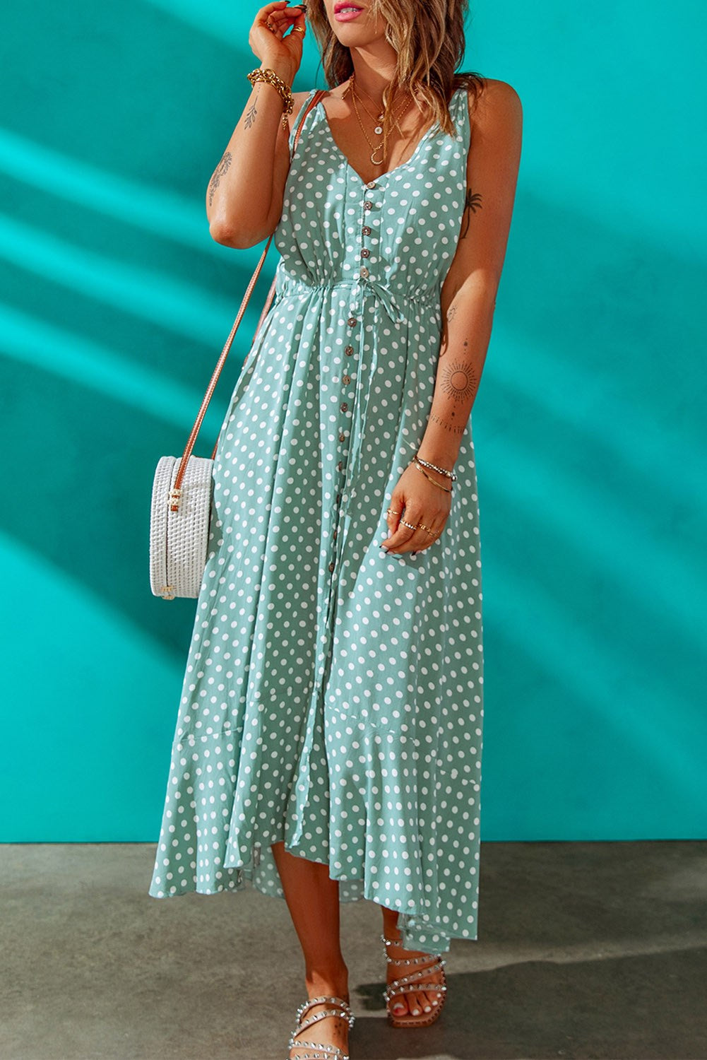 Green Maxi Dotted Dress