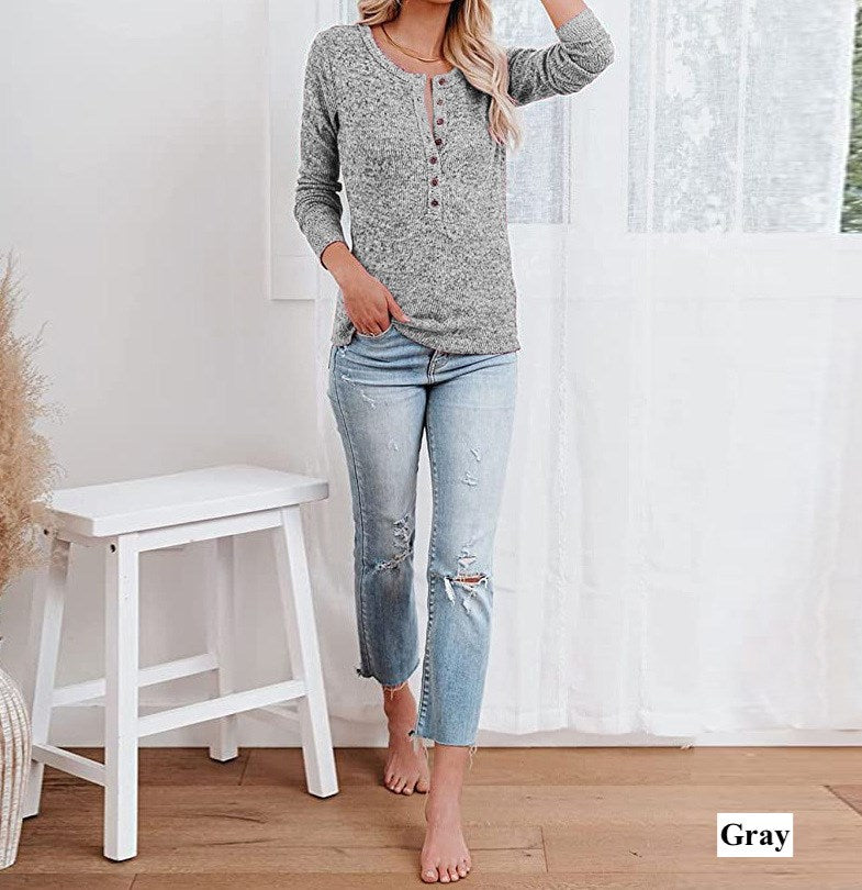 Heathered Henley Knit Top
