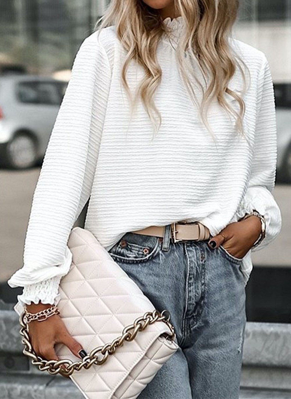 High Collar Textured Top