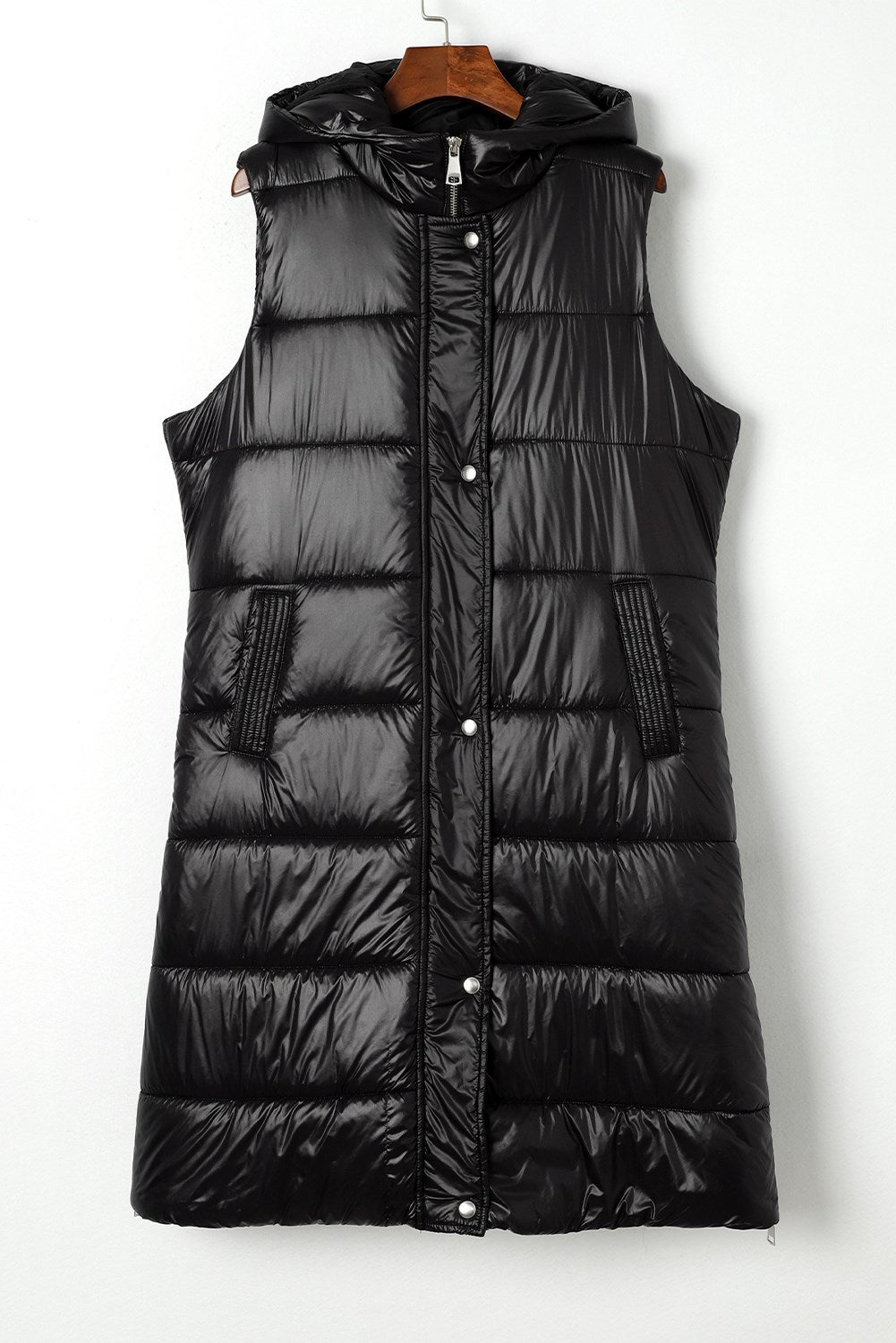 Hooded Long Puffer Vest Quilted Sleeveless Coat