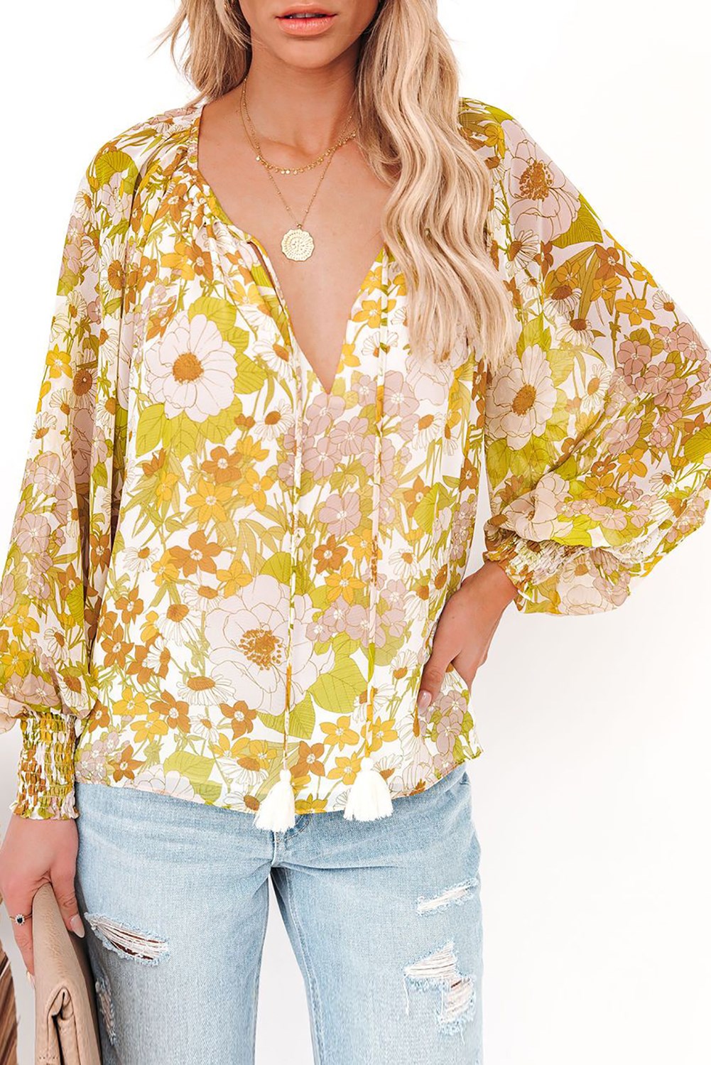 Impressionist Print Tassel Top