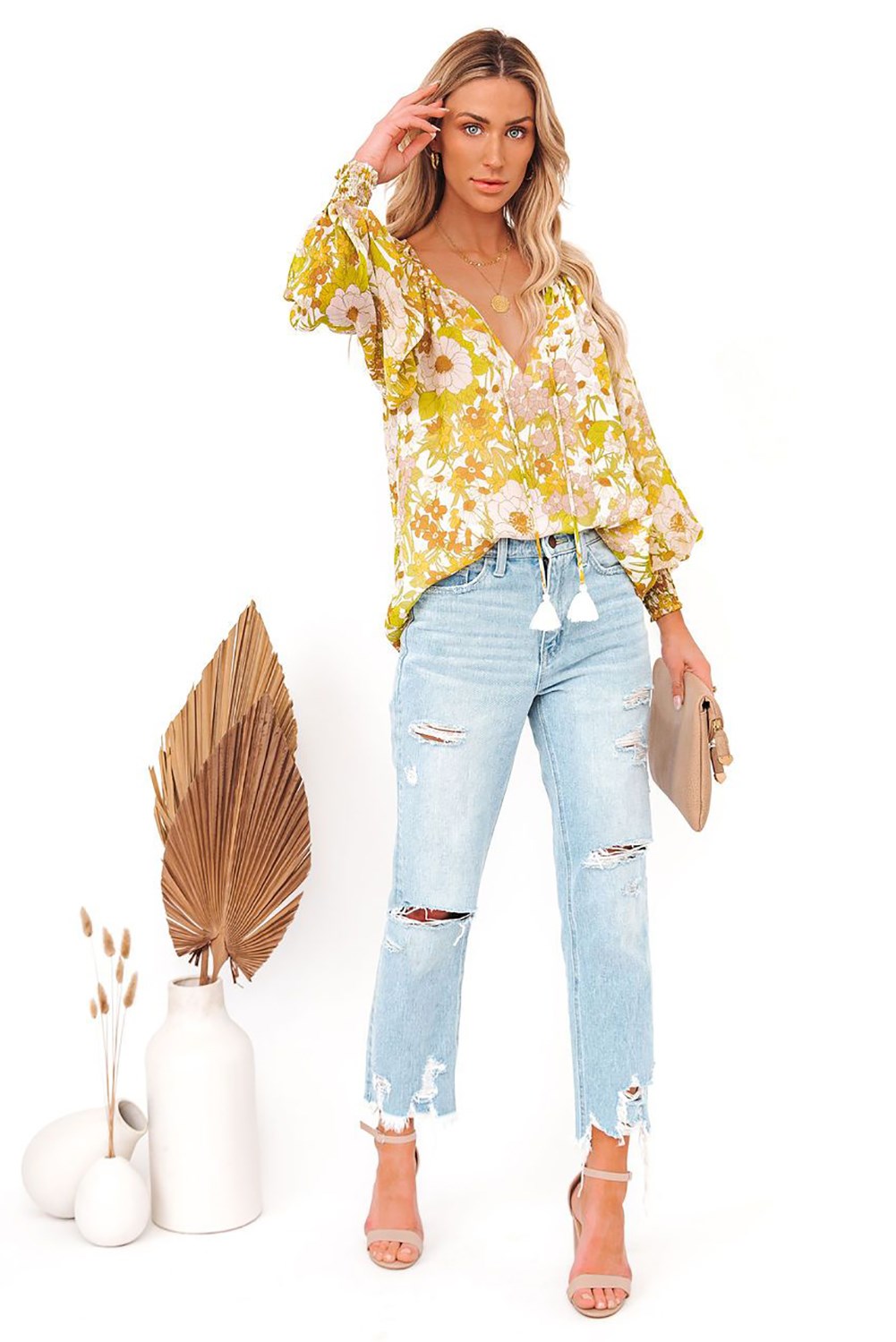 Impressionist Print Tassel Top