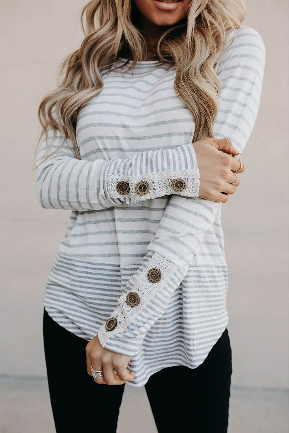 Lace Buttoned Stripe Top