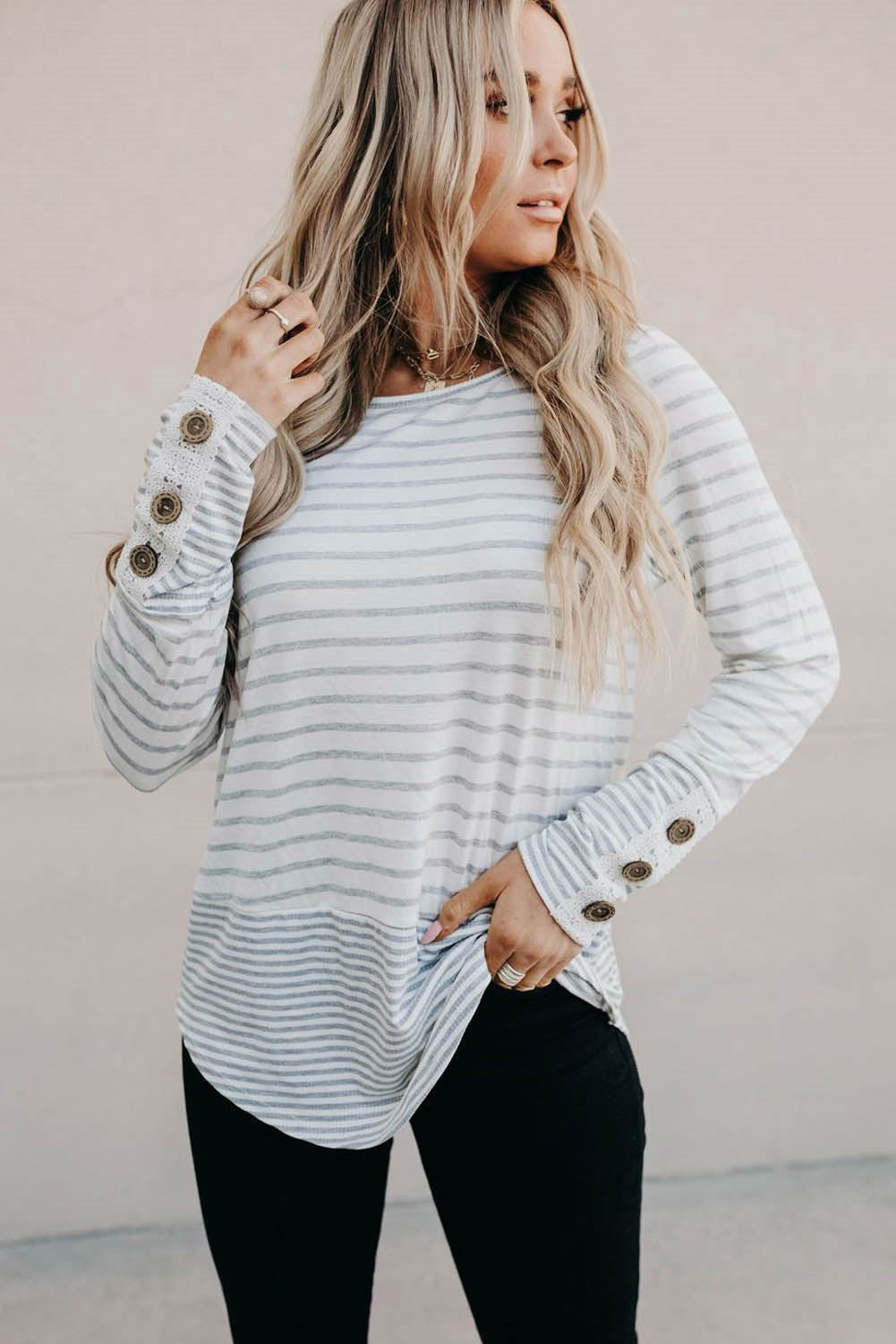 Lace Buttoned Stripe Top