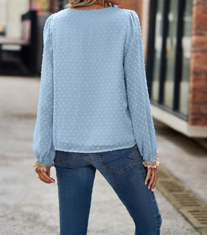 Lace Trim V-Neck Dotted Top