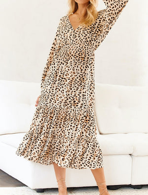 Leopard Print Tier Midi Dress