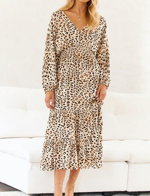 Leopard Print Tier Midi Dress