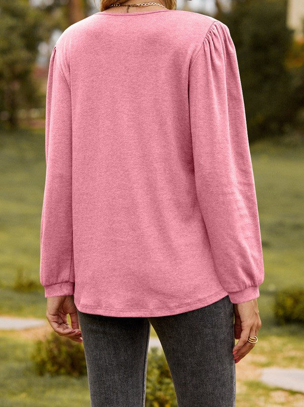 Long Sleeve Ruffled Henley Top