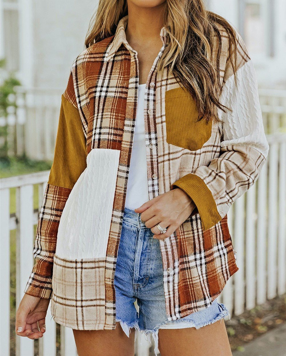 Mixed Patchwork Plaid Shacket