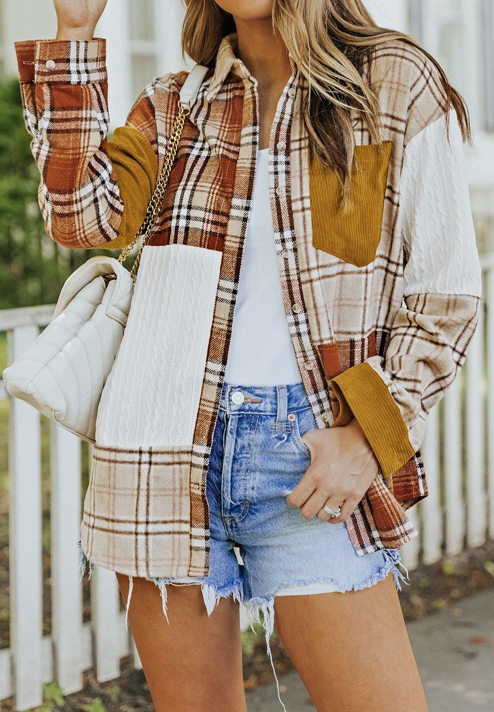 Mixed Patchwork Plaid Shacket