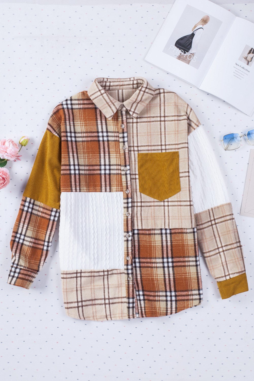 Mixed Patchwork Plaid Shacket