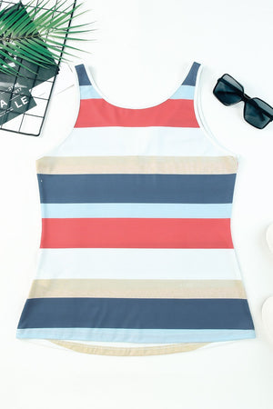 Notched Neck Striped Tank Top