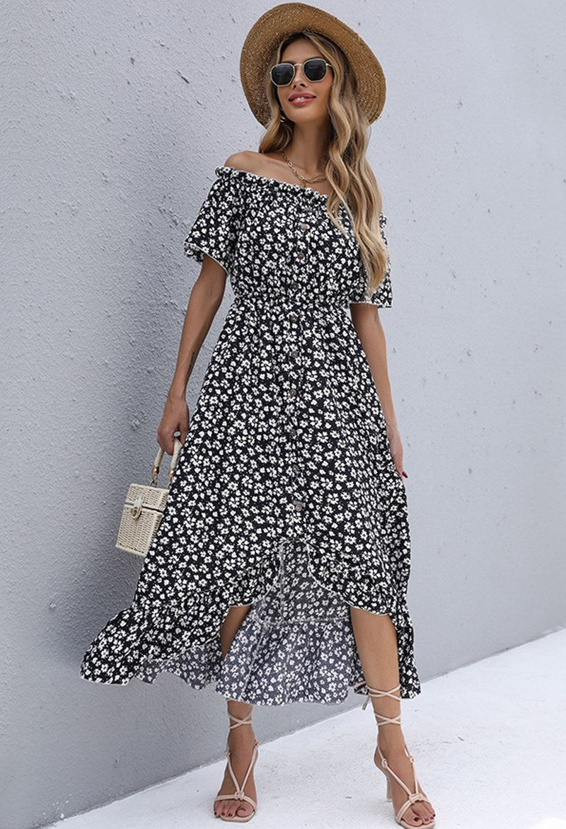 Off The Shoulder Floral Midi Dress