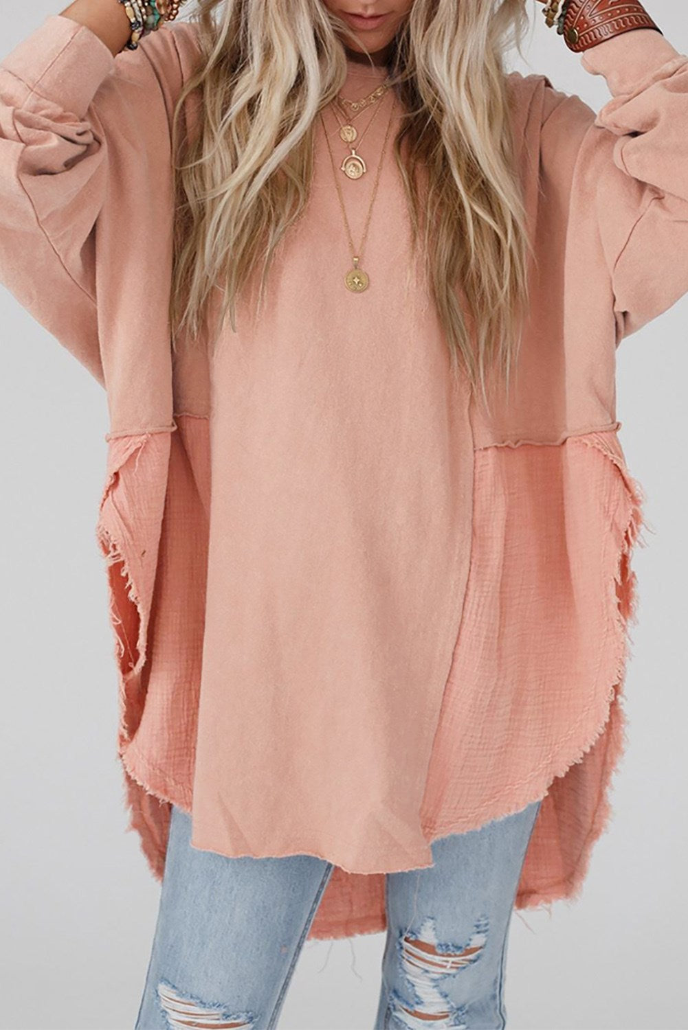 Oversized Extended Side Slit Raw Hem Top