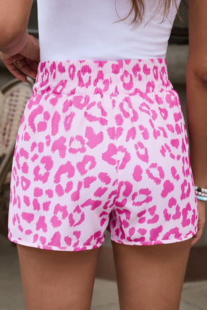 Pink Leopard Curve Hem Shorts