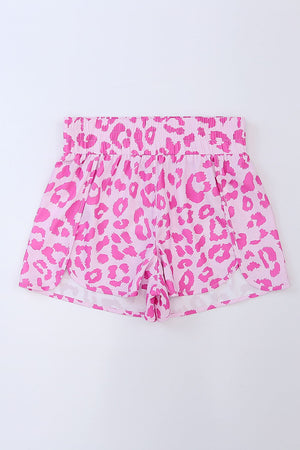 Pink Leopard Curve Hem Shorts