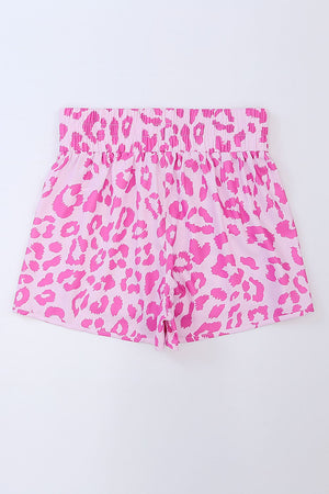 Pink Leopard Curve Hem Shorts