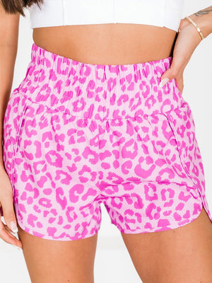 Pink Leopard Curve Hem Shorts