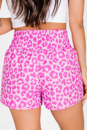 Pink Leopard Curve Hem Shorts