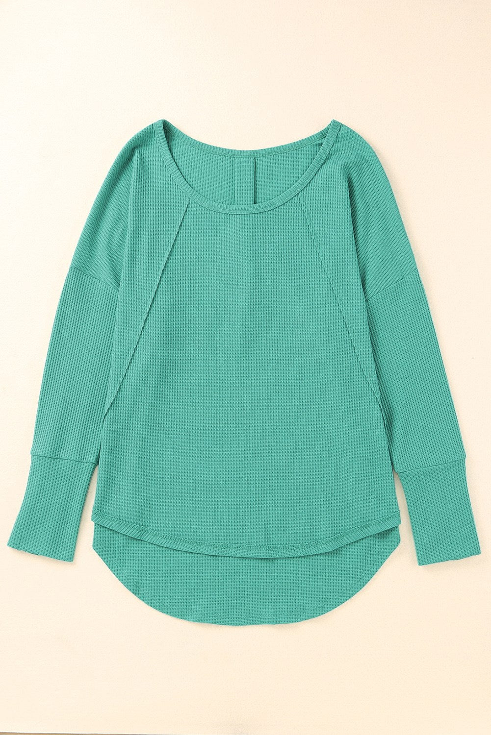 Pleated Back Long Sleeve Waffle Top