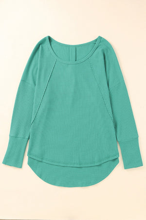 Pleated Back Long Sleeve Waffle Top