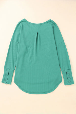 Pleated Back Long Sleeve Waffle Top