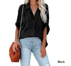 Pleated Pocket Button Top