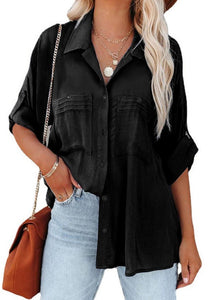 Pleated Pocket Button Top