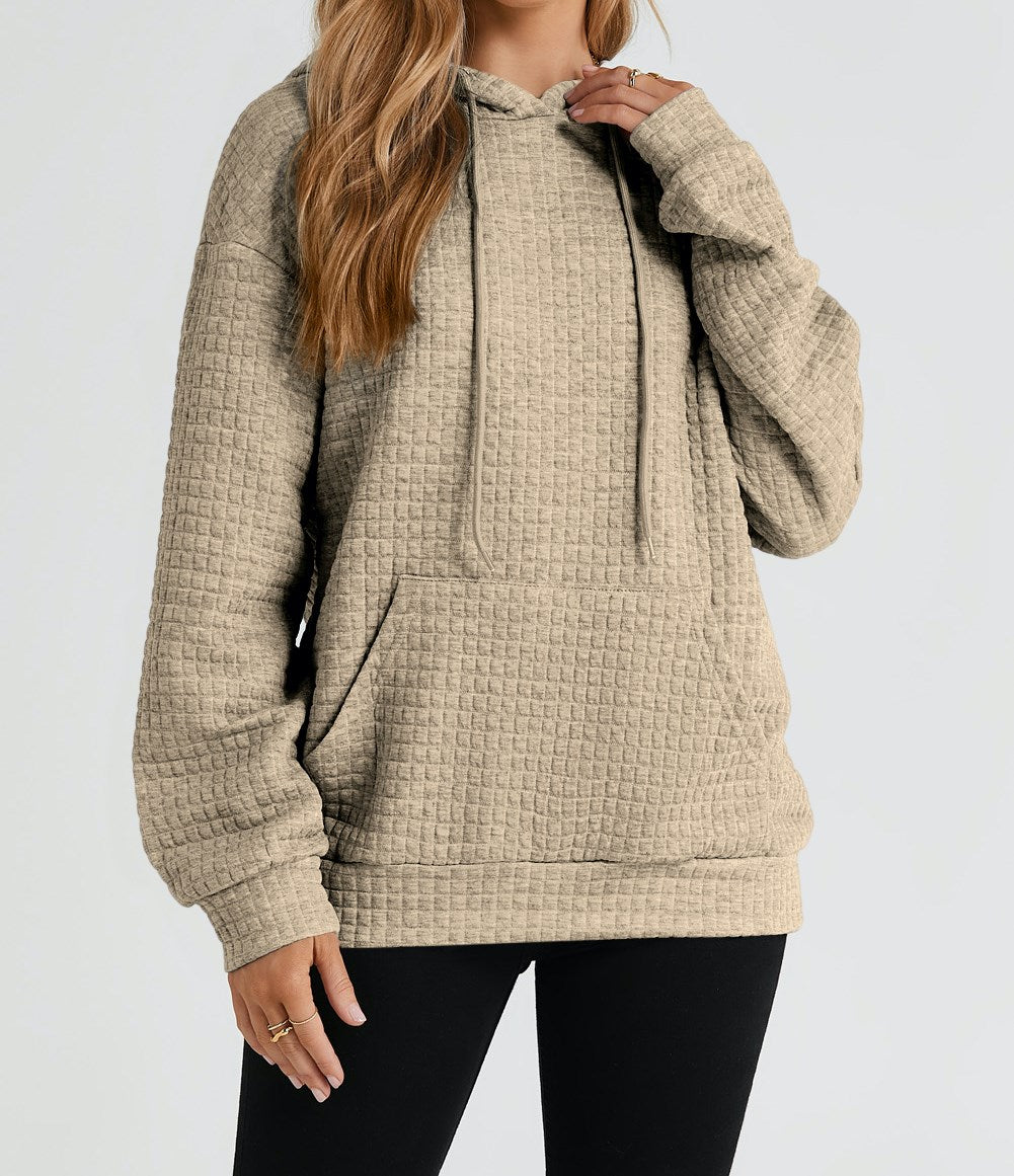 Quilted Kangaroo Pocket Drawstring Hoodie