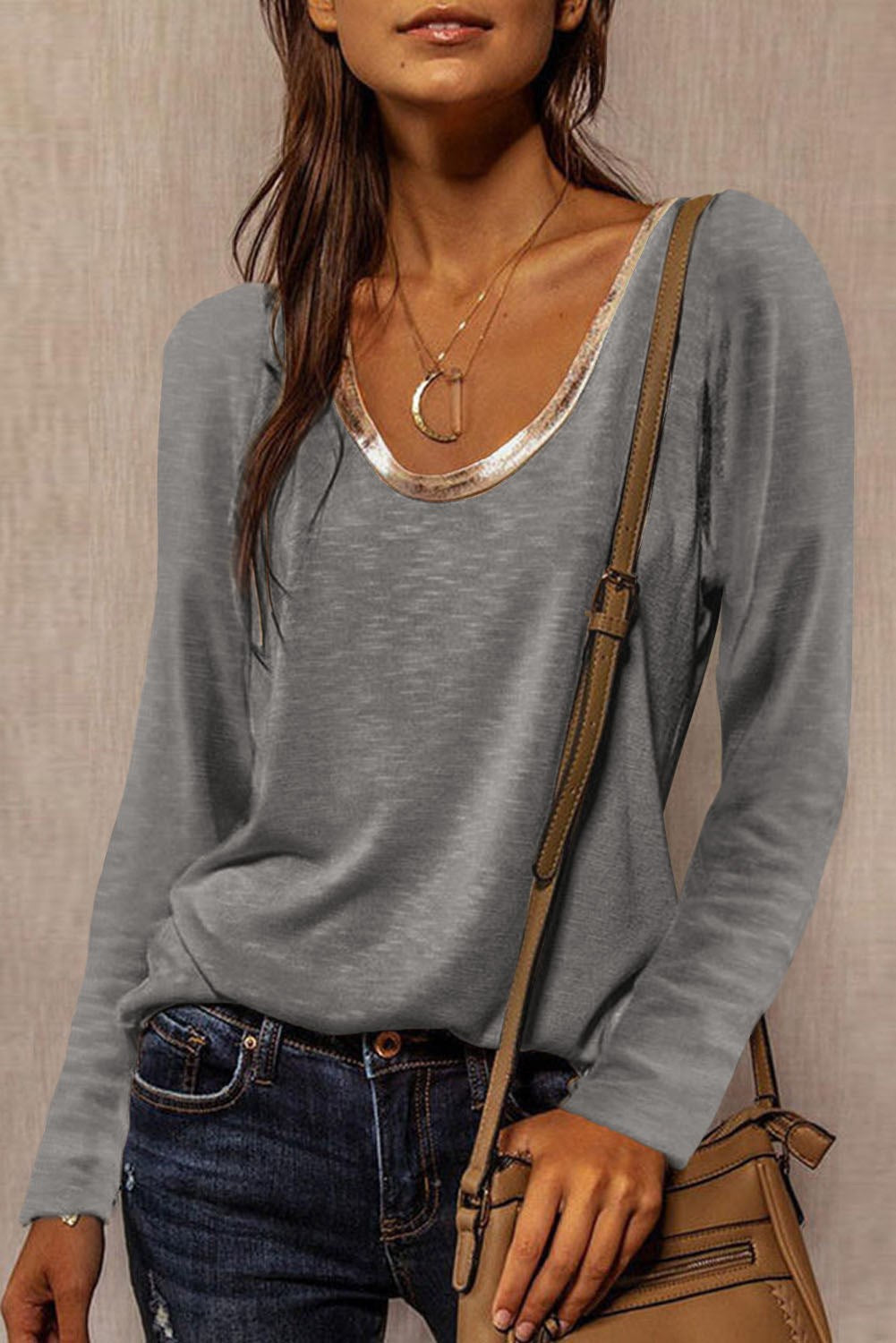 Ring Neck Long Sleeve Top