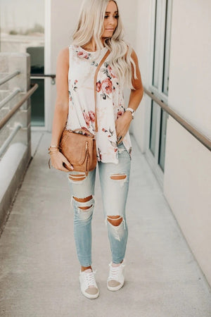 Rose Floral Sleeveless Top