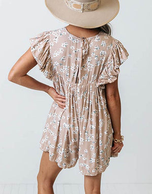 Ruffled Sleeve Floral Romper